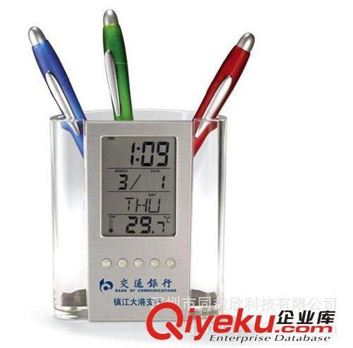 深圳专业生产电子万年历笔筒  桌面办公透明笔筒 礼品笔筒