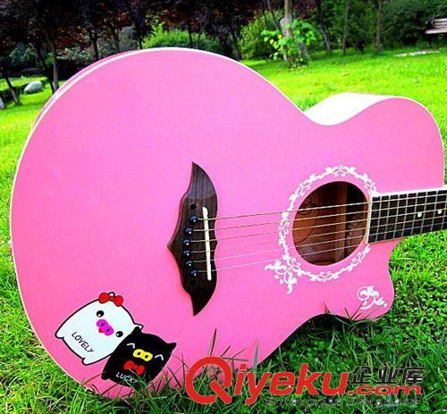 苹果卡通38寸民谣吉他黑白猪可爱吉它粉红色黄色木吉他 STD-38