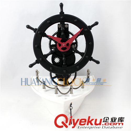 广州寰宇齿轮旋转钟创意船型时钟工艺礼品塑料复古船舵欧式精品