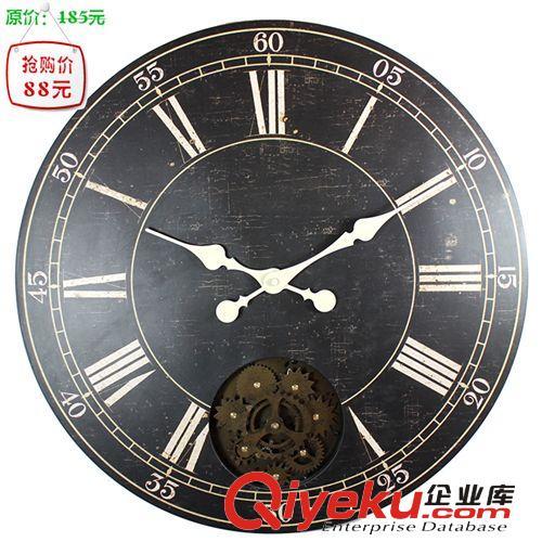 妙刻品牌齿轮钟22寸木板罗马钟面时钟仿古风格挂钟欧式家居礼品