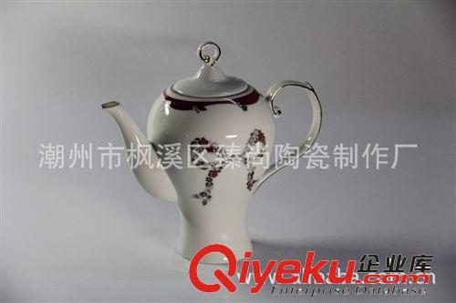 【厂家直销】创意陶瓷礼品批发 西式银边红飘带咖啡具壶杯套装9件
