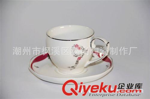 【厂家直销】创意陶瓷礼品批发 西式银边红飘带咖啡具壶杯套装9件