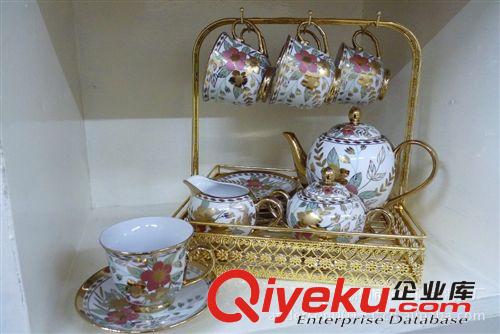 【2012新款】17头镀钛陶瓷茶具套装 镀金17头茶具