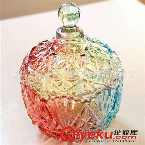 水晶玻璃有盖小果盘彩色玻璃糖缸果罐储物罐装饰器皿家居摆设用品