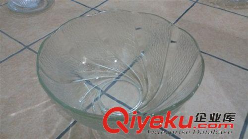 复古玻璃大碗 背部浮雕花纹经典果碗 实用玻璃厨房餐具