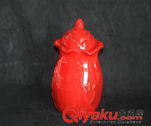 大量供应批发外贸红色手绘陶瓷储物罐，陶瓷糖果罐。