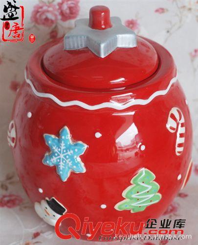 大量供应批发外贸红色手绘陶瓷储物罐，陶瓷糖果罐。