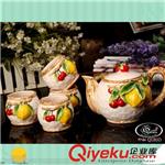 供应外贸陶瓷茶具 柠檬荷花茶具5件套 茶具套装批发1210(礼品