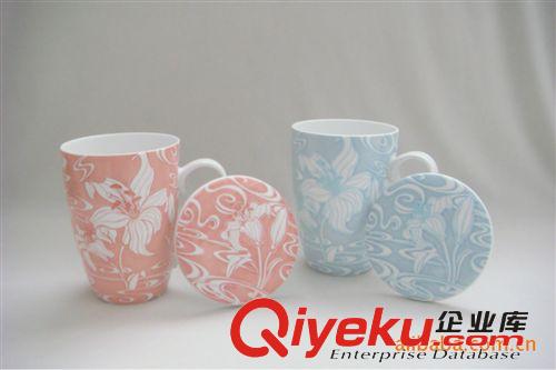 釉雕白玉瓷，薄如纸，白如玉，浮雕层次花卉-马克杯