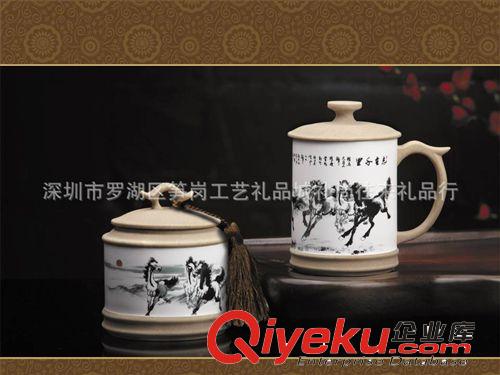 ［厂家直供］荣华富贵玉映砂茶叶罐两件套 陶瓷礼品 批发订制
