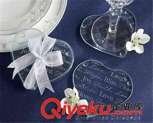 玻璃工艺品创意杯垫 玻璃杯垫 婚礼礼品心形字母玻璃杯垫批发