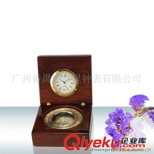 供应木质工艺品木盒式指南针钟木台钟PC020