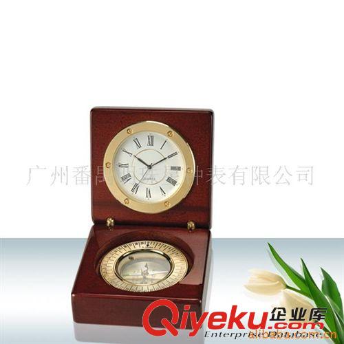 供应指南针钟表礼品工艺木制盒式台钟PC021