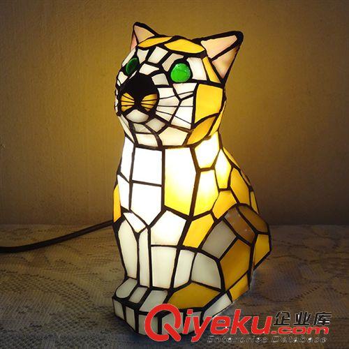 蒂芙尼夜灯 蒂凡尼小猫小夜灯 彩色玻璃台灯 儿童房灯具 动物小灯