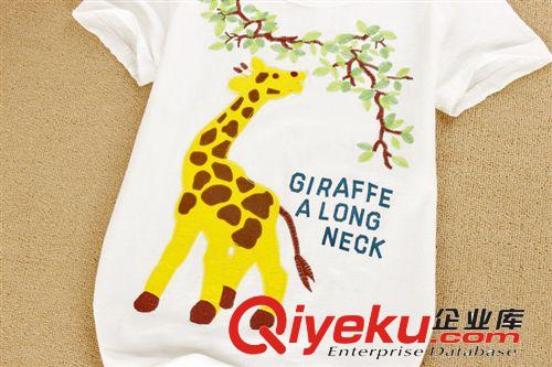 2013rough新款长颈鹿树叶图案贴布刺绣打底T恤