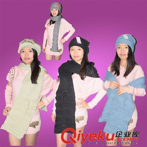 新款加厚保暖韩版毛线帽子围巾冬天冬季女士可爱针织全套装两件套
