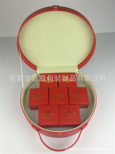 手表盒|gd手表包装盒|手表盒工厂 红色月饼盒 皮革gd手提式圆形环保月饼礼品包装盒子