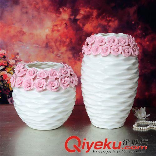 天天xx 田园贴花粉色玫瑰陶瓷花瓶 工艺品摆件 创意家居装饰品