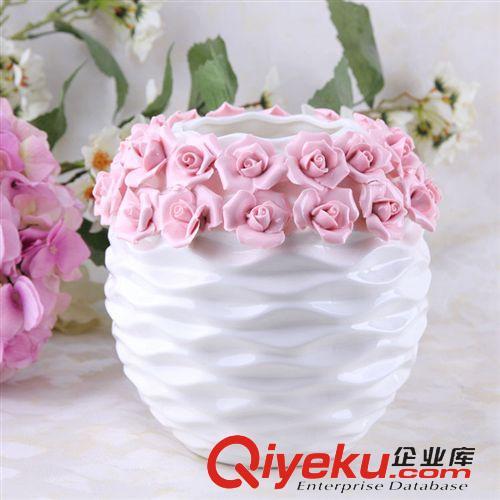 材质分类 田园贴花粉色玫瑰陶瓷花瓶 工艺品摆件 创意家居装饰品