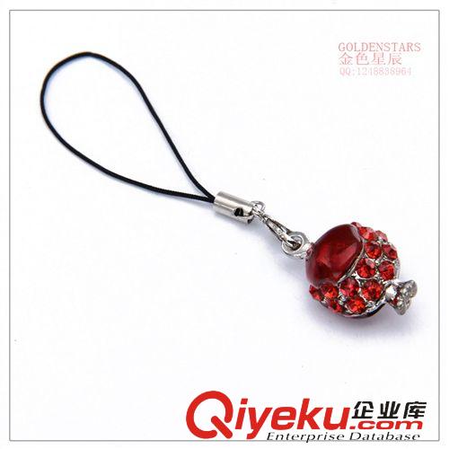 手机配件 红色豌豆手机绳 环保金属饰品 点钻钥匙手机挂件订做 时尚礼品