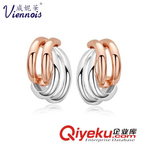 Viennois耳环 zpviennois威妮华耳钉玫瑰金银双色缠绕耳环 女韩版个性耳饰品