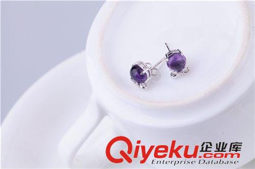 款式类别 实体货源潮流{ctr}大款紫水晶耳钉 直销婚庆紫色瑞丽耳环