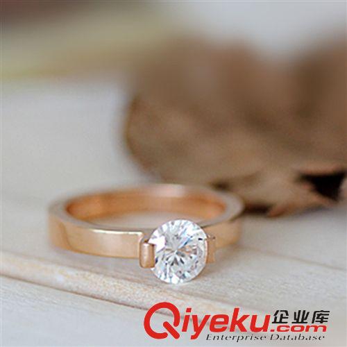 玫瑰金戒指 热卖款 经典 单钻 钛钢 14k玫瑰金戒指 女 钻戒 韩版 想.