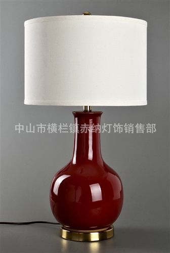 现货产品 美式乡村苹果红裂纹釉陶瓷台灯现代中式客厅卧室床头灯结婚装饰灯