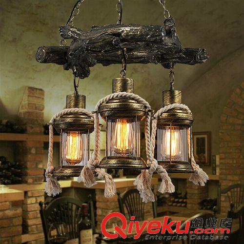 吊灯 中式复古树脂吊灯 美式仿古马灯创意餐厅酒吧灯饰 麻绳灯工程灯具