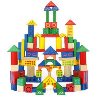 益智玩具 100粒趣味印花积木木制桶装积木儿童益智玩具木质积木实木2