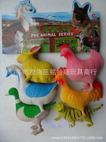 搪胶玩具 {zx1}爆款热卖 发声软塑胶动物 家禽动物(6寸混装) 印刷logo玩具