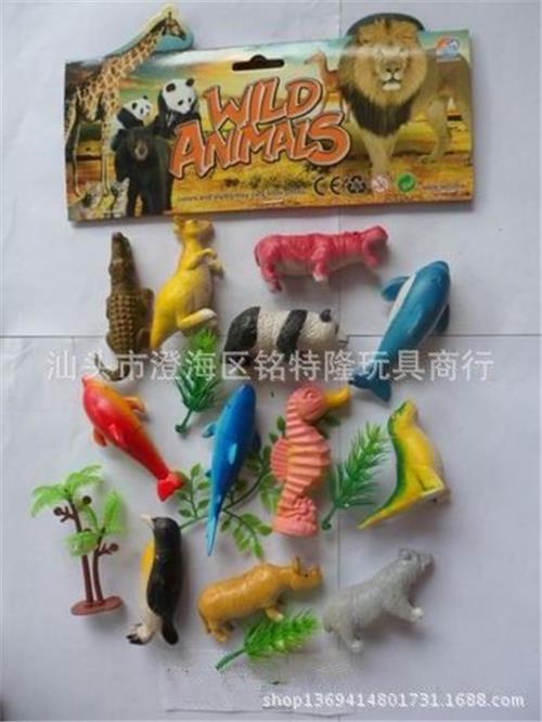 搪胶玩具 厂家供应 仿真动物 野生动物(12只4寸带草树混装) 新奇特赠品
