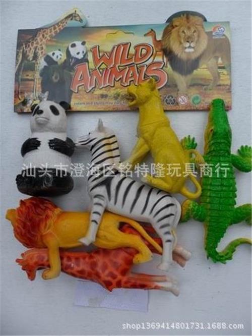搪胶玩具 价真货实 地摊热卖玩具 野生动物(6只6寸混装) 印刷logo玩具