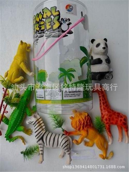 搪胶玩具 新奇特搪胶动物 野生动物(6只6寸带草树混装) DIY模拟小动物