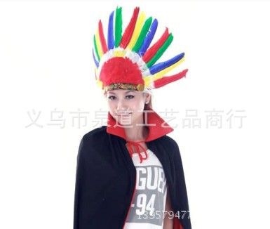 羽毛头戴 儿童节舞会装扮 COS 彩色羽毛头饰 印第安人头饰 印第安酋长帽子