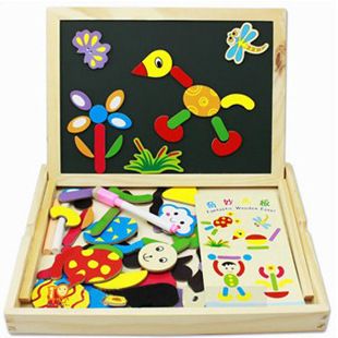 儿童画板 厂家直销木制学习画板 儿童拼图板 奇妙双面磁性拼拼学 奇妙画板