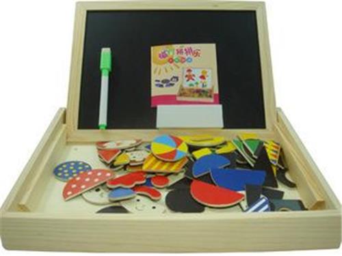 儿童画板 木丸子磁性拼拼乐 木制多功能磁性拼图 双面画板 黑白双面画板