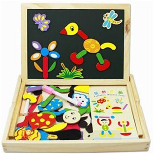 木制玩具区 厂家直销木制学习画板 儿童拼图板 奇妙双面磁性拼拼学 奇妙画板