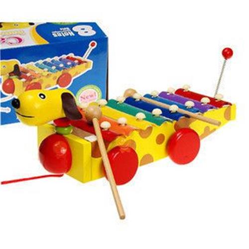 木制玩具区 厂家直销儿童木质早教益智音乐玩具 木制小狗拖拉敲琴车 小黄狗琴