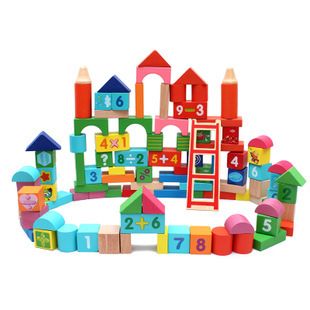 木制玩具区 批发供应木丸子 100粒数字桶装大块积木榉木制质儿童益智力玩具