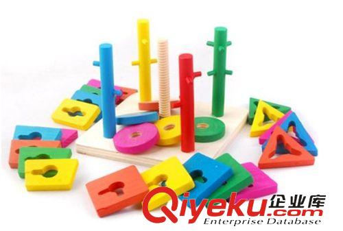 木制玩具区 供应五柱套装积木 婴幼儿童早教益智木制玩具 识别颜色形状