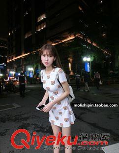 连衣裙 2015夏季新款女装明星韩版短袖卡通修身显瘦甜美打底连衣裙短裙