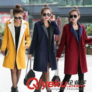 未分类 2015冬装新款妮子韩版中长款西装领口袋暗扣羊毛妮大衣