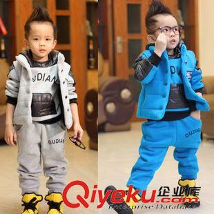 一件代发区 秋冬款童装韩版儿童运动套装 加厚夹棉大卫衣三件套 童装一件代发