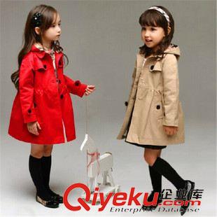 上衣-Jacket  韩版秋款童装 新品 女童纯色风衣 中长款气质外套翻领格 广东货源