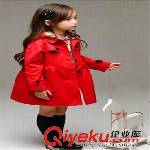 上衣-Jacket  韩版秋款童装 新品 女童纯色风衣 中长款气质外套翻领格 广东货源