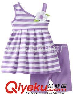 裙 裤套裝-Dress pants suit 夏季新款 韩版童装 夏款女童单肩吊带条纹套装 紫色条纹套装
