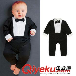 連身衣-Jumpsuit 新款童装批发 男童绅士领结打折黑色哈衣 儿童秋装连身衣