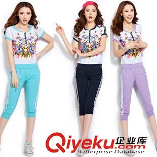 套装 新款韩版时尚休闲印花运动套装修身显瘦短袖七分裤