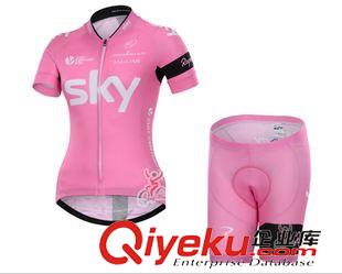 未分类 新款夏季女款粉色SKY紧身短袖短裤骑行服套装 自行车户外透气衣服